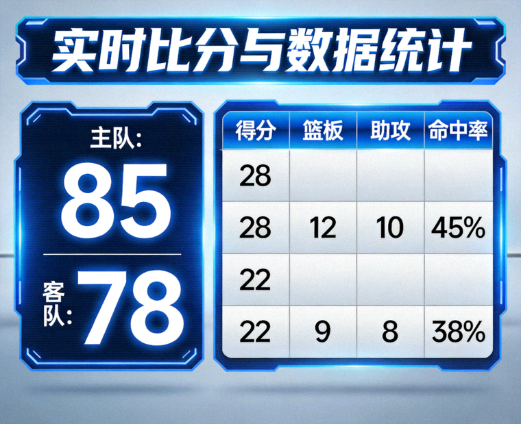 体育赛事实时比分与数据统计面板展示画面